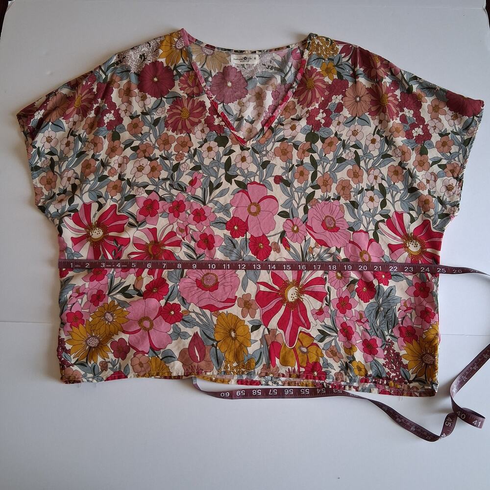 Natural Life Women V Neck Loose Top Botanical Multicolor Bohemian Boho Chic-M - Picture 6 of 9